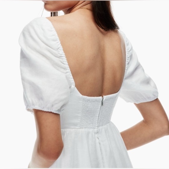 New Aritzia Wilfred Rowena Puff-sleeve linen midi dress - Picture 3 of 11